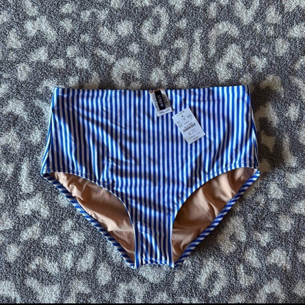 NWT! J.Crew Blue Stripe High Waisted Bikini Bottoms- Large